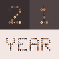Frohes neues Jahr 2021 Vektor Kreis Pixel Kunst Typografie. Feiertagsgrußkartenillustration. Buchstaben aus Streifen, Kreisen und Punkten. geometrische Neujahrsplakate wie elektronische Anzeigetafel.