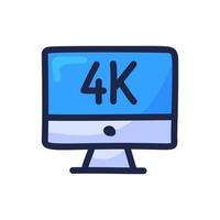 4k filmmonitor enkel översiktsfärgsymbol som isoleras på vitt. tecknad hand rita vektorillustration vektor