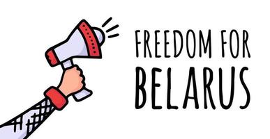 Freiheit für Weißrussland auf dem Plakat. Proteste in Belarus nach den Präsidentschaftswahlen 2020. ein erhöhter Sprecher vektor