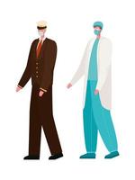 isolerad manlig läkare och kapten med masker vektordesign vektor