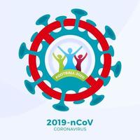 Fußball 2020 Vektor Zeichen Vorsicht Coronavirus. Stopp des Ausbruchs 2019-ncov. Coronavirus-Gefahr und Risiko für die öffentliche Gesundheit Krankheit und Grippeausbruch. Absage von Sportveranstaltungen und Spielkonzept