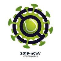 Tennisball Vektor Zeichen Vorsicht Coronavirus. Stopp des Ausbruchs 2019-ncov. Coronavirus-Gefahr und Risiko für die öffentliche Gesundheit Krankheit und Grippeausbruch. Absage von Sportveranstaltungen und Spielkonzept