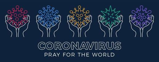 Set beten für das Welt-Coronavirus-Konzept mit Handvektorillustration. vektor