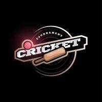 moderne professionelle Typografie Cricket Sport Superheld Stil Vektor Emblem und Vorlage Logo Design mit Ball. lustige Grüße für Kleidung, Karte, Abzeichen, Symbol, Postkarte, Banner, Etikett, Aufkleber, Druck.