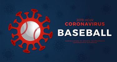 Baseball Vektor Banner Vorsicht Coronavirus. Stopp des Ausbruchs 2019-ncov. Coronavirus-Gefahr und Risiko für die öffentliche Gesundheit Krankheit und Grippeausbruch. Absage von Sportveranstaltungen und Spielkonzept