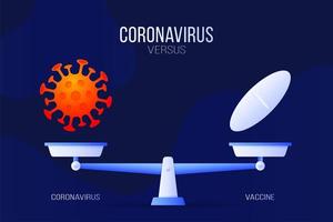 Coronavirus oder medizinische Pille Vektor-Illustration. kreatives Konzept von Skalen und Versus, auf einer Seite der Skala befindet sich ein Virus covid-19 und auf der anderen Pillenikone. flache Vektorillustration. vektor