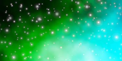 hellblaues, grünes Vektorlayout mit hellen Sternen. vektor