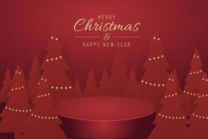 julbanner för nuvarande produkt med julgran på röd bakgrund. text god jul och gott nytt år. vektor