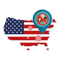 Karte der USA und Coronavirus-Präventionskampagne vektor