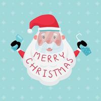 hellblaue Grußkarte mit frohen Weihnachtstext auf Sata Claus Bart vektor