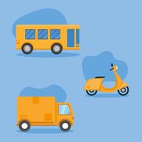 buss lastbil och motorcykel fordon vektor design