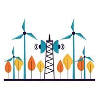 Öko Windmühlen Antenne und Bäume Vektor-Design vektor