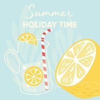 Fruchtentwurf mit Typografie-Slogan der Sommerferienzeit und frischen Zitronenfrüchten vektor
