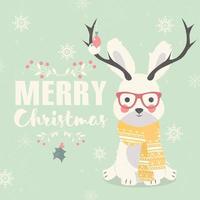 god jul vykort, hipster polar kanin bär glasögon och horn vektor