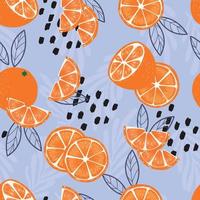 Frucht nahtloses Muster, Orangen mit Blättern und abstrakten Elementen vektor