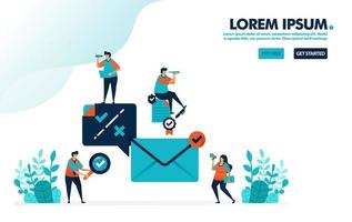 Überprüfung und Benachrichtigung, um E-Mail zu erhalten. Aktivieren oder überprüfen Sie die Auswahl, um auf eine Nachricht zu antworten. einfache Häkchensymbolvektorillustration für Landing Page, Web, Vorlage, mobile Apps, Benutzeroberfläche, Flyer, Poster vektor