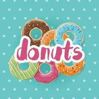 Plakatentwurf mit bunten glänzenden leckeren Donuts vektor