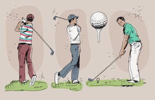 Vintage Golf Player Handdragen Vector Illustration