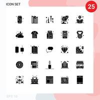 25 universelle solide Glyphen für Web- und mobile Anwendungen, Ideenbox, Nagelschutzversicherung, editierbare Vektordesign-Elemente vektor