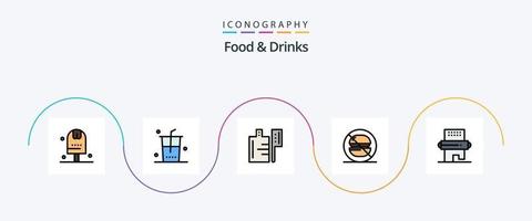 mat och drycker linje fylld platt 5 ikon packa Inklusive drycker. Nej. handla. märka. snabb vektor