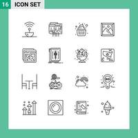 modern uppsättning av 16 konturer och symboler sådan som internet Foto internet ram familj redigerbar vektor design element