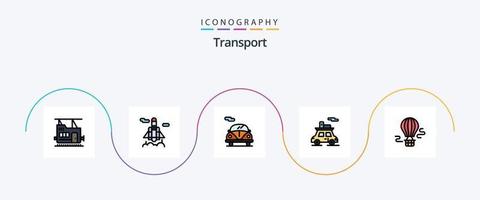 Transportlinie gefülltes flaches 5-Icon-Paket einschließlich . heiß. Transport. Ballon. Fahrzeug vektor