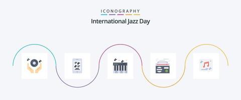 International Jazz Day Flat 5 Icon Pack inklusive Nachricht. Audio. Telefon. abspielen. Radio vektor