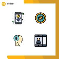 4 gefülltes flaches Farbkonzept für mobile Websites und Apps App-Kopf mobiler Kompass Wissen editierbare Vektordesign-Elemente vektor