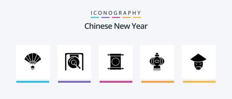 kinesisk ny år glyf 5 ikon packa Inklusive nyår. ny. nyår. kinesiska. kinesiska. kreativ ikoner design vektor