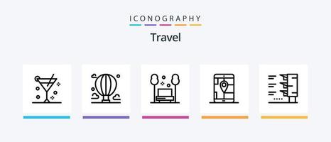 Travel Line 5 Icon Pack inklusive Tauchen. Sonnenschirm. Ballon. Restaurant. Strand. kreatives Symboldesign vektor