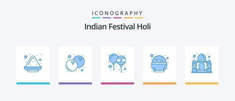 Holi Blue 5 Icon Pack inklusive Taj Mahal. Gebäude. Dekoration. phirni. Indien. kreatives Symboldesign vektor