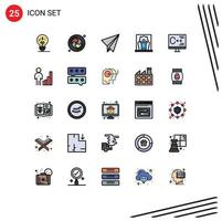 Stock Vector Icon Pack mit 25 Zeilenzeichen und Symbolen für die Entwicklung von Codierungspapierflugzeugen professioneller Künstler Berühmtheit editierbare Vektordesign-Elemente