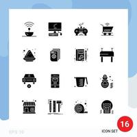 16 solides Glyphenpaket der Benutzeroberfläche mit modernen Zeichen und Symbolen von wifi trolly imac play station videoeditable vector design elements