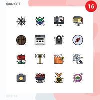 16 platt Färg fylld linje begrepp för webbplatser mobil och appar basketboll aktiviteter data källa dator redigerbar kreativ vektor design element