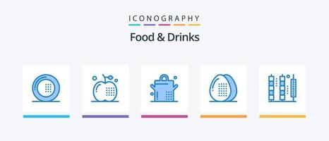 mat och drycker blå 5 ikon packa Inklusive drycker. mat. mat. ägg. matlagning. kreativ ikoner design vektor