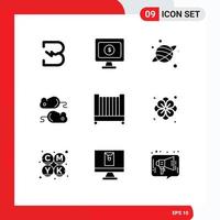 Stock Vector Icon Pack mit 9 Zeilen Zeichen und Symbolen für Blumenkind Planet Bed Test editierbare Vektordesign-Elemente