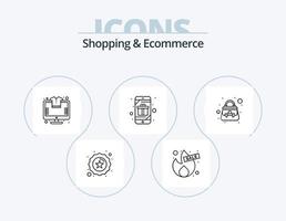 Shopping- und E-Commerce-Line-Icon-Pack 5 Icon-Design. . Kasten. Einkaufen. Einkaufen. Tasche vektor