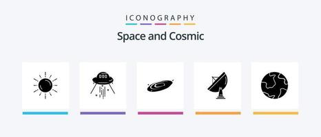 Space Glyph 5 Icon Pack inklusive Antenne. Universum. Rakete. System. Astronomie. kreatives Symboldesign vektor