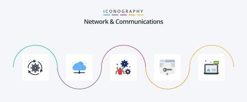 Netzwerk und Kommunikation Flat 5 Icon Pack inklusive Formular. Schlüssel. online. sicher. Einstellung vektor