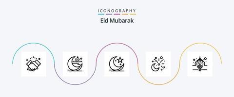 Eid Mubarak Linie 5 Icon Pack inklusive Feier. Mond. Halbmond. Muslime. Stern vektor