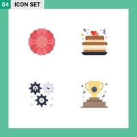 Packung mit 4 kreativen flachen Symbolen von Blumendekoration Kuchen Party Dollar editierbare Vektordesign-Elemente vektor