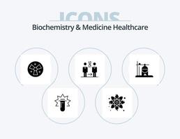 Biochemie und Medizin Healthcare Glyph Icon Pack 5 Icon Design. Gesundheitswesen. Krankenhaus. Strahlung. Geduldig. DNA vektor