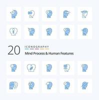 20 Mind Process und Human Features Blue Color Icon Pack wie Head Head Mental Mind Planning vektor