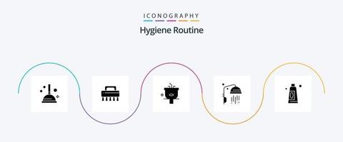 Hygieneroutine Glyphe 5 Icon Pack inklusive . Reinigung. Reinigung. Creme. sauber vektor