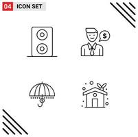 Stock Vector Icon Pack mit 4 Zeilenzeichen und Symbolen für Redner Schutz Job Finanzen Sicherheit editierbare Vektordesign-Elemente