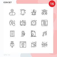 Piktogramm-Set mit 16 einfachen Umrissen von Flip-Flops-Service-Glas-Operator-Kopfhörern editierbare Vektordesign-Elemente vektor
