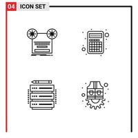 4 kreativ ikoner modern tecken och symboler av spela in redigera tejp kalkylator kuggstång redigerbar vektor design element