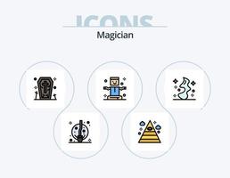 Magierlinie gefüllt Icon Pack 5 Icon Design. Besen. Zauberer. Trick. Zauberstab. Dreieck vektor