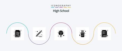 High School Glyph 5 Icon Pack inklusive Studium. Vorlesung. Ideen. Skala. Bleistift vektor