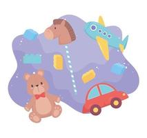 leksaker objekt för små barn att spela tecknad björn bil plan häst block vektor